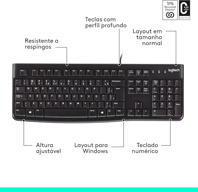 3 - Teclado com fio USB Logitech K120